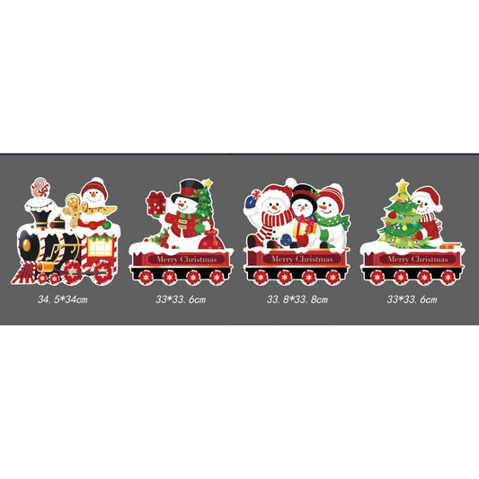 Decoratiune de Craciun, Flippy, pentru Gradina, Tip Trenulet, 4 Figurine + Bete de Infipt in Pamant, din Plastic, Impermeabil, Model Oameni de Zapada, Multicolor-1