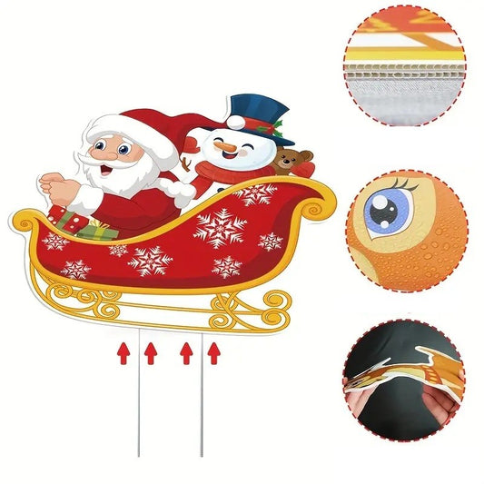 Decoratiune de Craciun, Flippy, pentru Gradina, Tip Trenulet, 6 Figurine + Bete de Infipt in Pamant, din Plastic, Impermeabil, Model Mos Craciun cu Renii, Multicolor-1