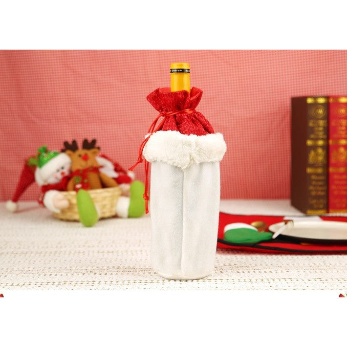 Saculet de Craciun pentru Sticla de Bautura, Flippy, Model Mos Craciun Accesorizat, Tematica Petrecere de Craciun, Marime Universala, 13x28 cm, Rosu-4