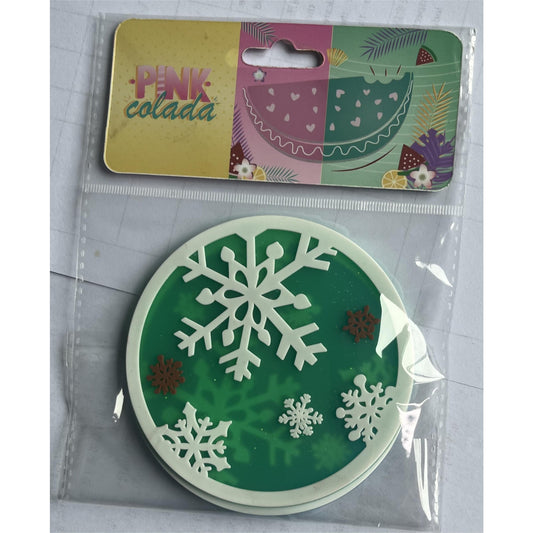 Suport pentru Pahar, Flippy, Model de Craciun Fulg de Nea, PVC, Diametru 10 cm, Verde-0