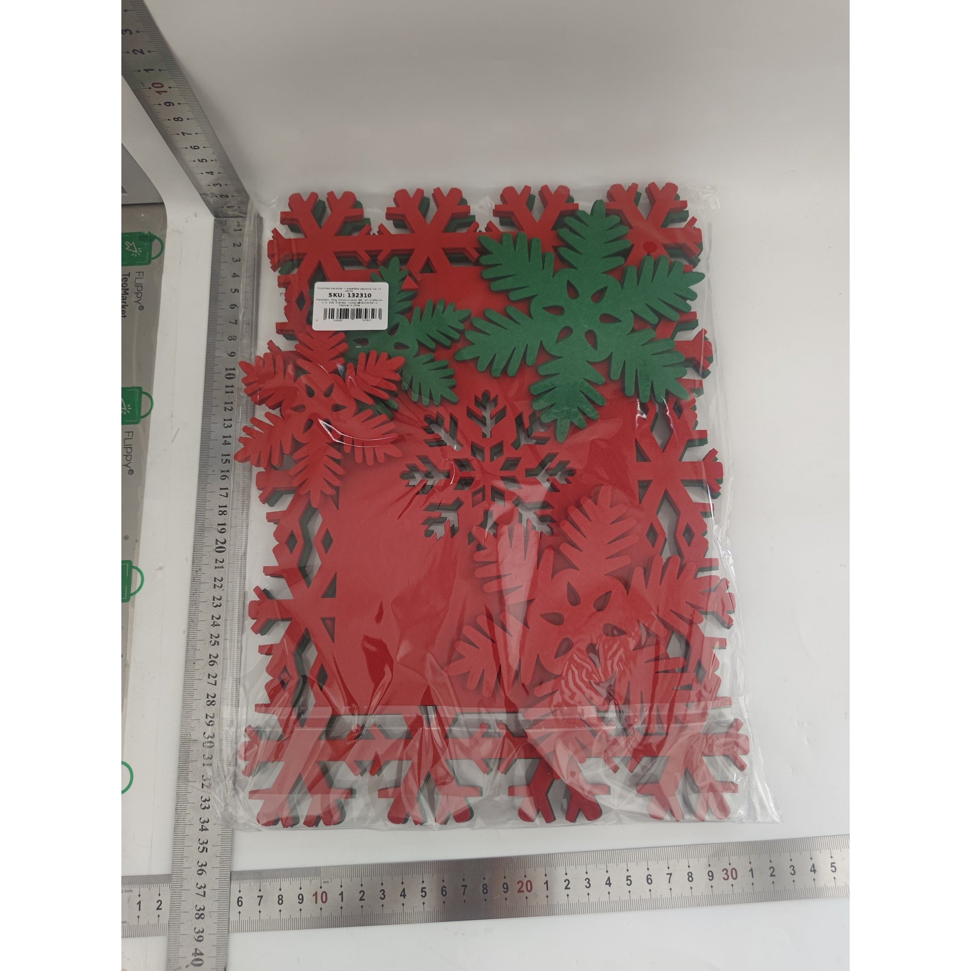 Set 12 Servete pentru Masa si Suporturi de Pahare/Tacamuri, Flippy, 4 Servete 25x35 cm, 4 Suporturi de 13x15 cm, 4 Suporturi de 9.3x10.5 cm, Verde-Rosu-1