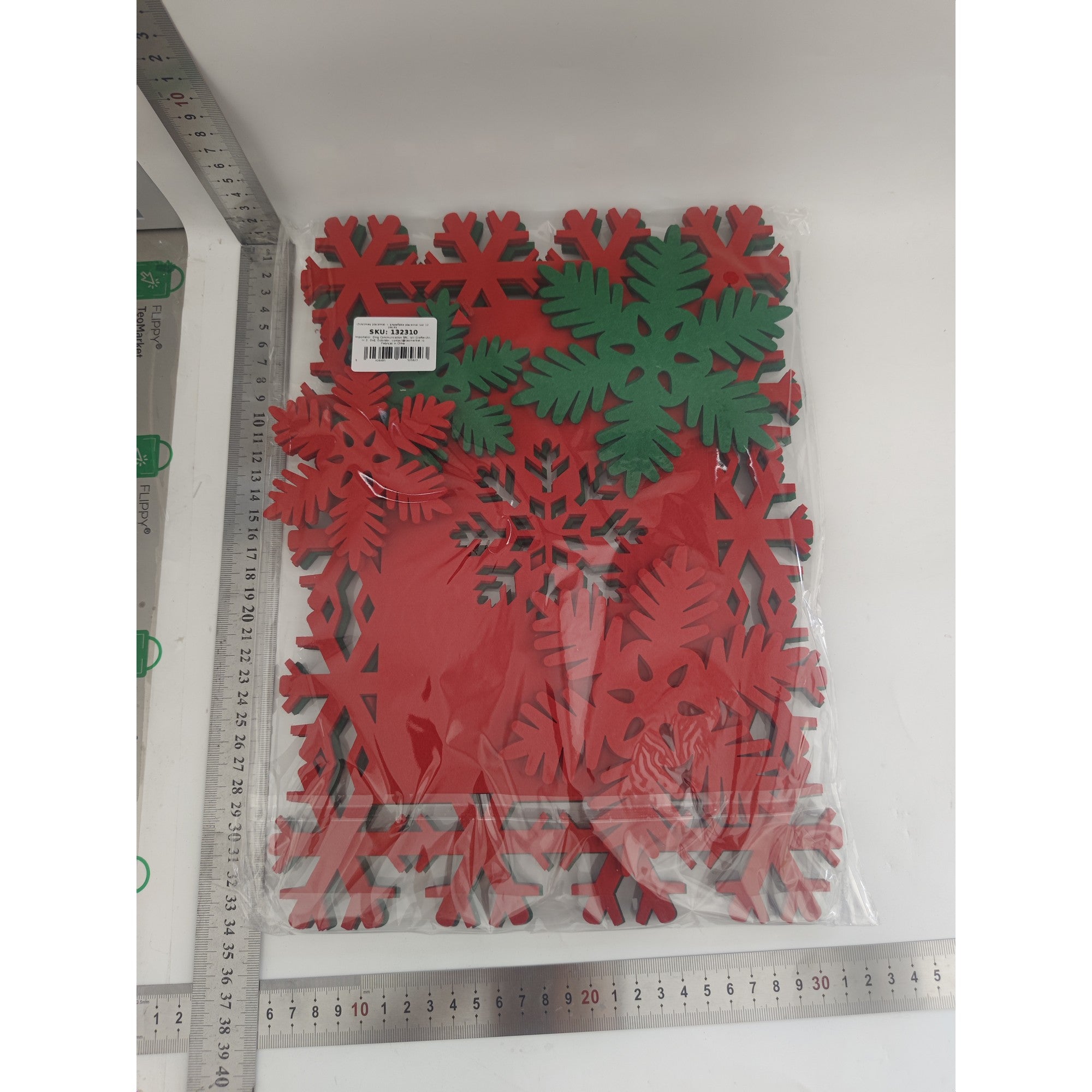 Set 12 Servete pentru Masa si Suporturi de Pahare/Tacamuri, Flippy, 4 Servete 25x35 cm, 4 Suporturi de 13x15 cm, 4 Suporturi de 9.3x10.5 cm, Verde-Rosu-1