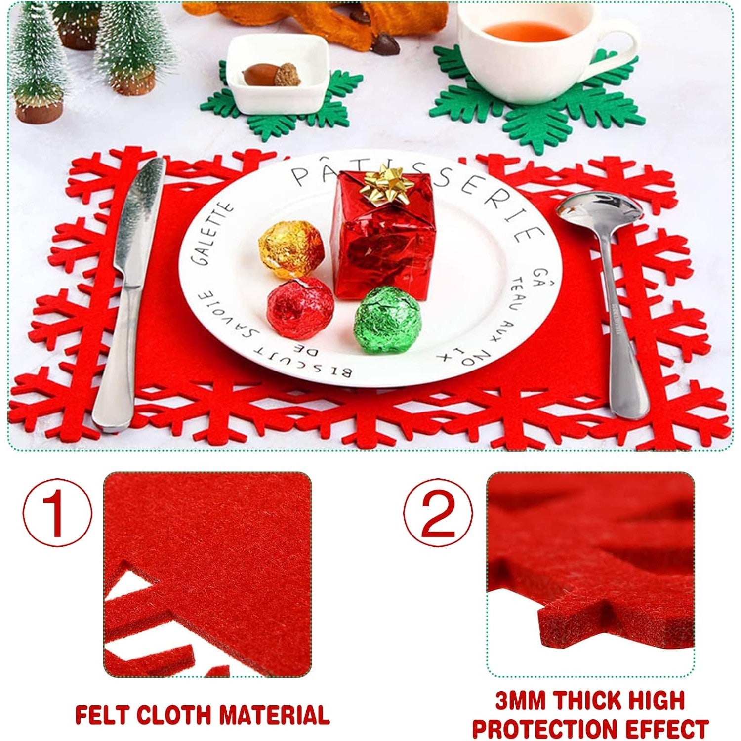 Set 12 Servete pentru Masa si Suporturi de Pahare/Tacamuri, Flippy, 4 Servete 25x35 cm, 4 Suporturi de 13x15 cm, 4 Suporturi de 9.3x10.5 cm, Verde-Rosu-5