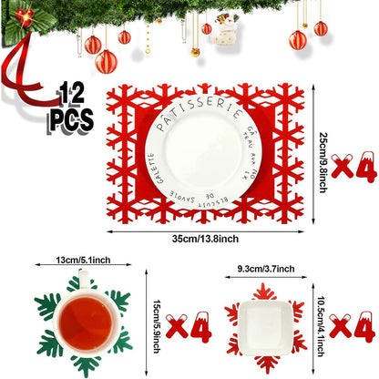 Set 12 Servete pentru Masa si Suporturi de Pahare/Tacamuri, Flippy, 4 Servete 25x35 cm, 4 Suporturi de 13x15 cm, 4 Suporturi de 9.3x10.5 cm, Verde-Rosu-7