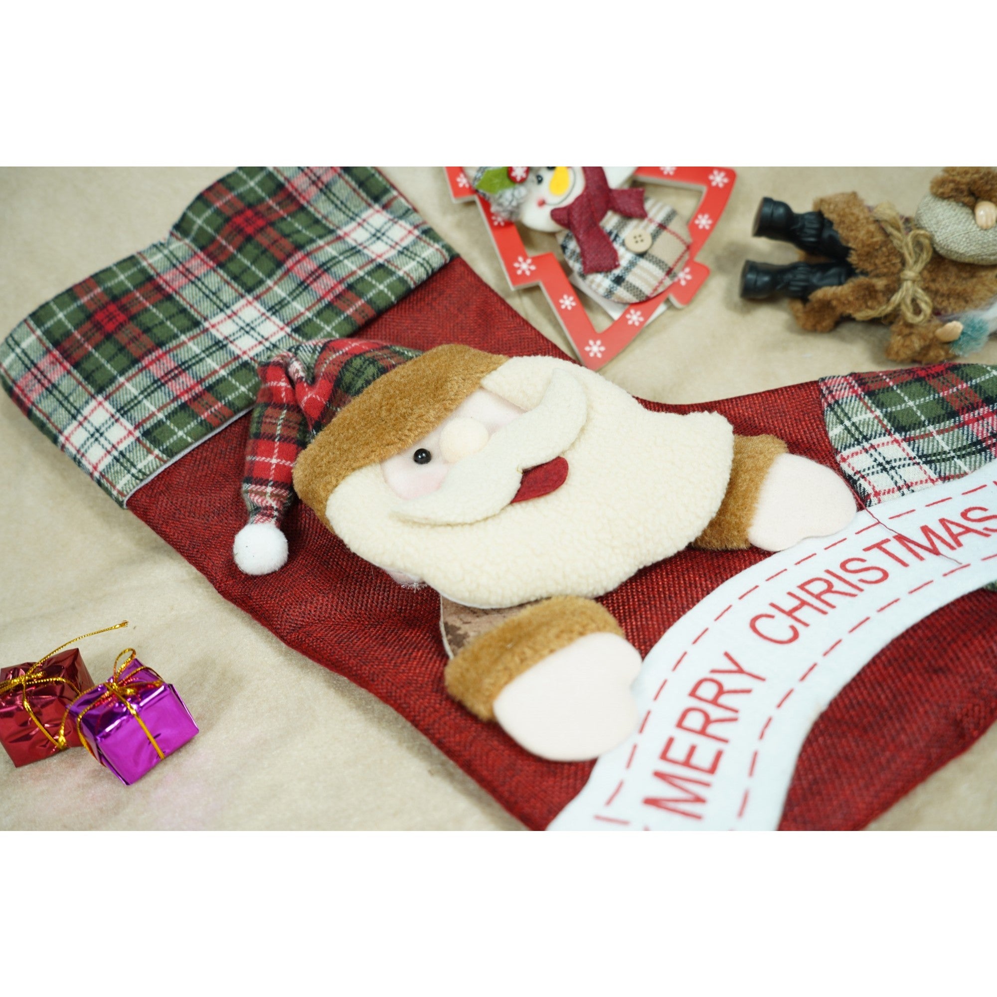 Ciorap Cadouri, Flippy,cu model Mos Craciun,rosu, marimea 23x45 cm, textil, interior-3