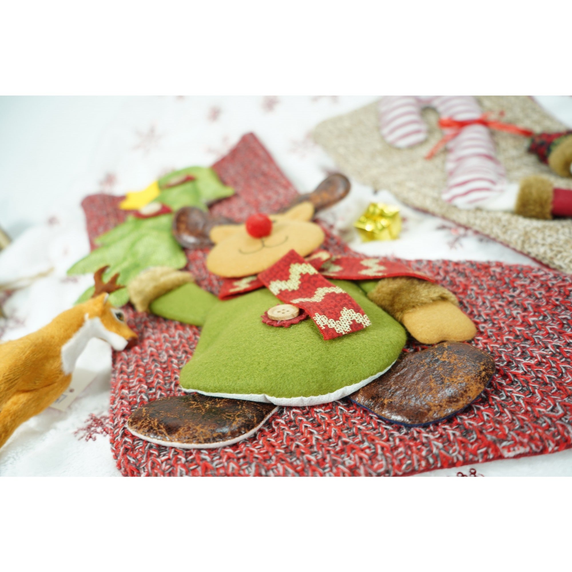 Ciorap Cadouri, Flippy, cu model ren, rosu, marimea 20x45 cm, textil, interior-2