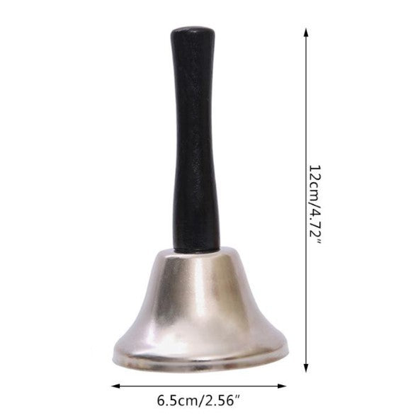 Clopotel de mana, argintiu, metalic, maner de lemn, lungime 12 cm, diametru 6.5 cm, Flippy-2