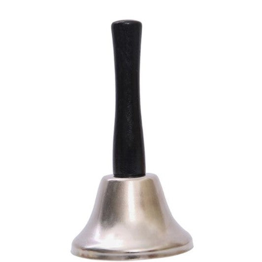 Clopotel de mana, argintiu, metalic, maner de lemn, lungime 12 cm, diametru 6.5 cm, Flippy-0