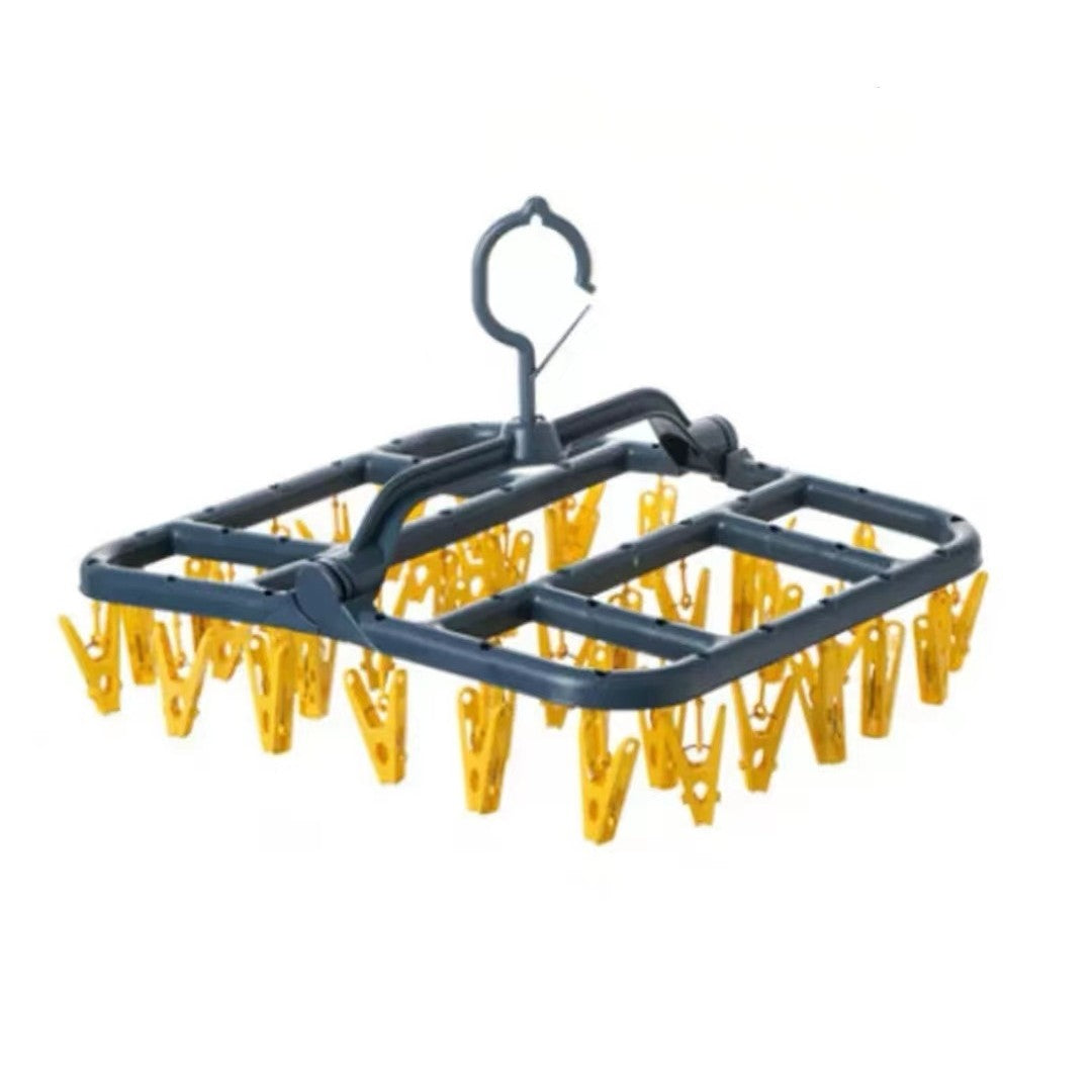 Uscator de Rufe Suspendat Flippy, cu 40 Carlige, Rotire 360 Grade, Protectie Vant, Pliabil, Patrat, Mateiral Plastic, Usor de Depozitat, Multifunctional, 36 x 24 cm, Albastru/Galben-0
