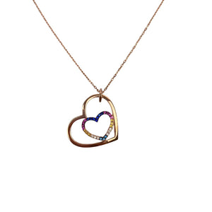 Colier din Argint 925, Inima Placata cu Aur Roz cu Zirconii Multicolore 40 cm-0