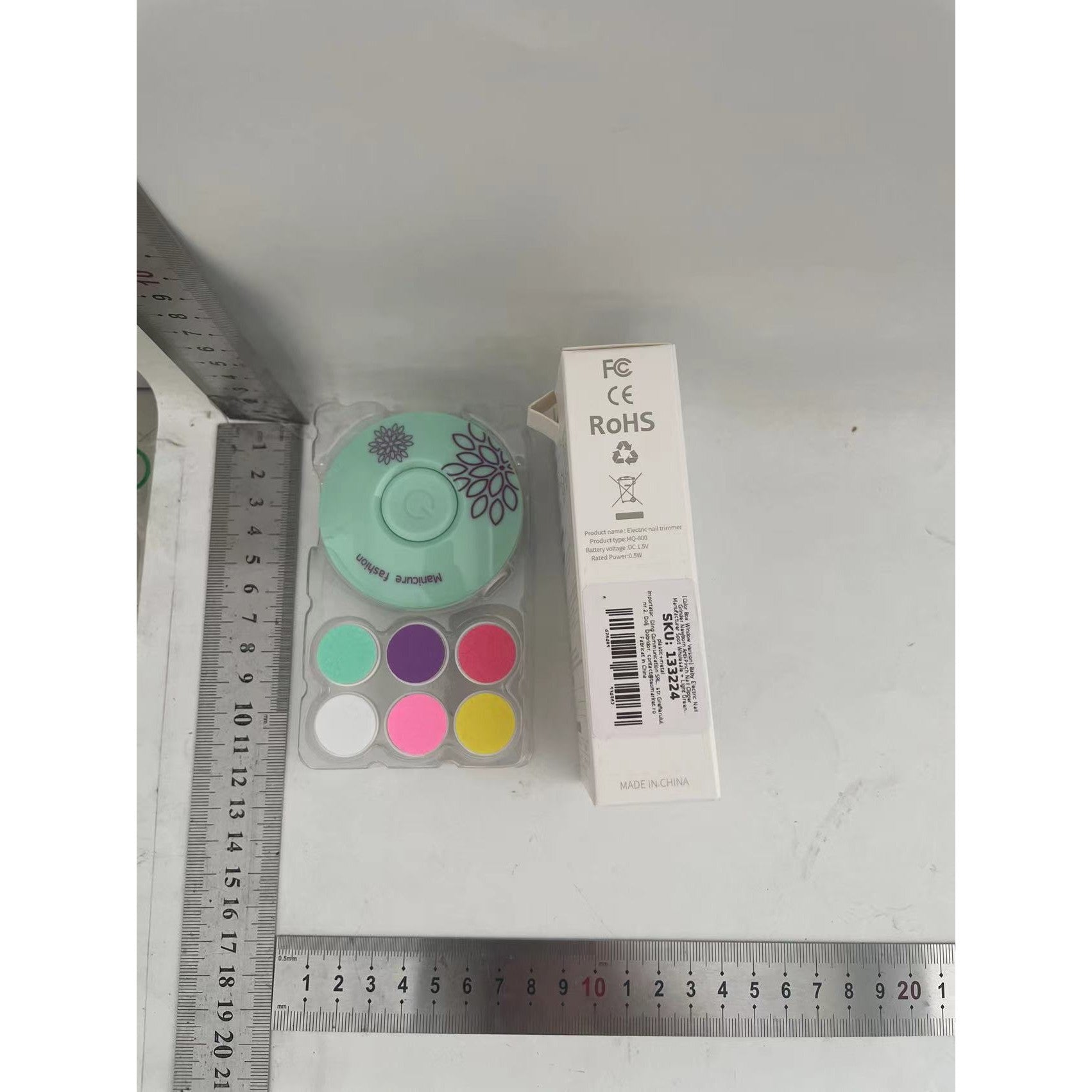 Set Pila Electrica pentru Copii si Bebelusi, Flippy, ABS, Incarcare USB, Model cu Flori, 6 Accesorii, cu Lumina LED, Verde deschis-1