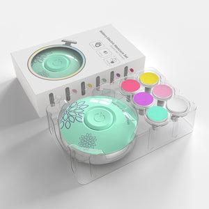 Set Pila Electrica pentru Copii si Bebelusi, Flippy, ABS, Incarcare USB, Model cu Flori, 6 Accesorii, cu Lumina LED, Verde deschis-0
