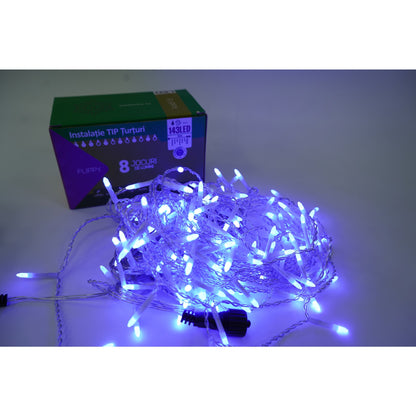 Componenta Instalatie Craciun,  Sectiune 5 m, 143 LED-uri, Franjuri, Albastru, 8 jocuri de lumini, Interconectabila, Fir Transparent, Flippy-2