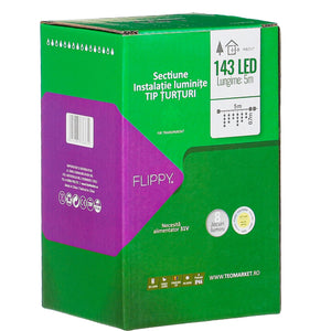 Componenta Instalatie de Craciun Flippy® Tip Franjuri, 8 jocuri de lumini, Sectiune 5 m, 143 LED-uri, Interconectabila, Fir Transparent, Alb Cald-0