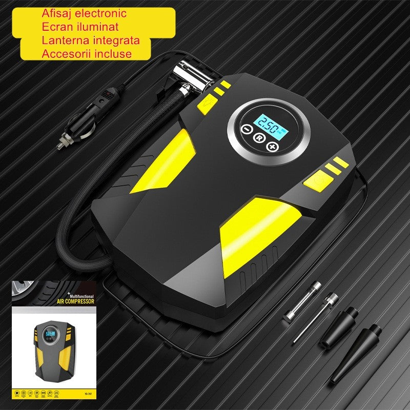 Compresor Auto Portabil cu Lanterna si Afisaj Electornic Flippy, DC 12V, 120W, 35L/min, Cablu de alimentare 3m, Pompa Biciclete, Moto, Mingi, Saltele, Max 10.3bar, lumina LED, Negru-1