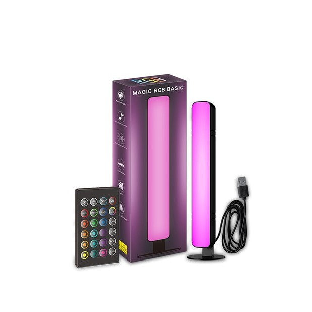 Lampa de Birou, Flippy, RGB Colorat, 14 LED, Putere 5V, Telecomanda cu 24 de Taste, Cablu USB, Negru, 25.5x4x3.5cm-0