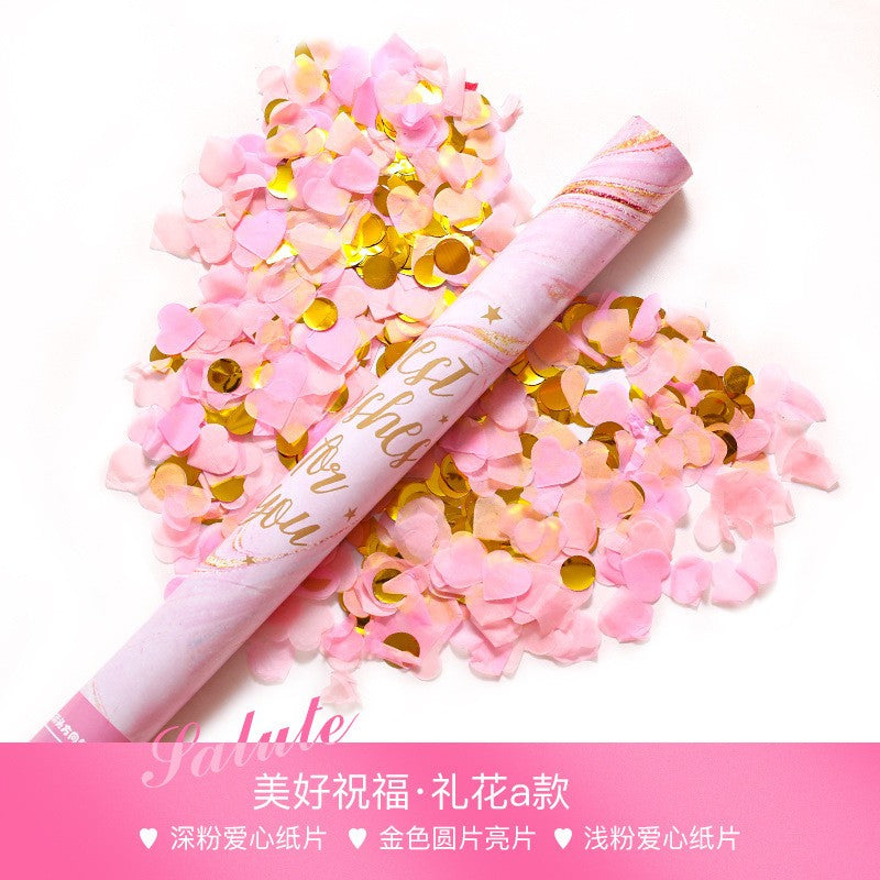 Tub Confetti, Flippy, pentru Party, Model cu Inimioare si Paiete, 60 cm, Roz Auriu-0