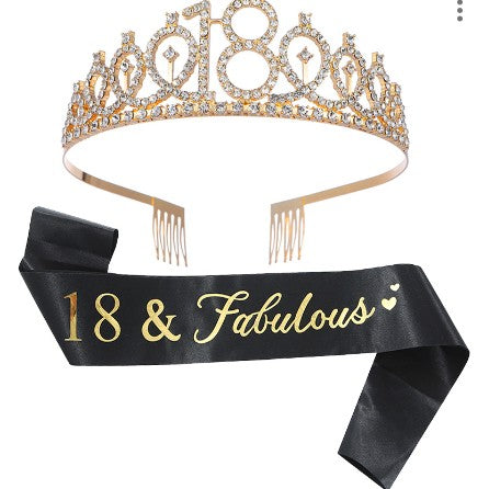Set pentru Majorat, Flippy, Coronita Printesa Gold si Panglica 18&Fabulous, Negru-0