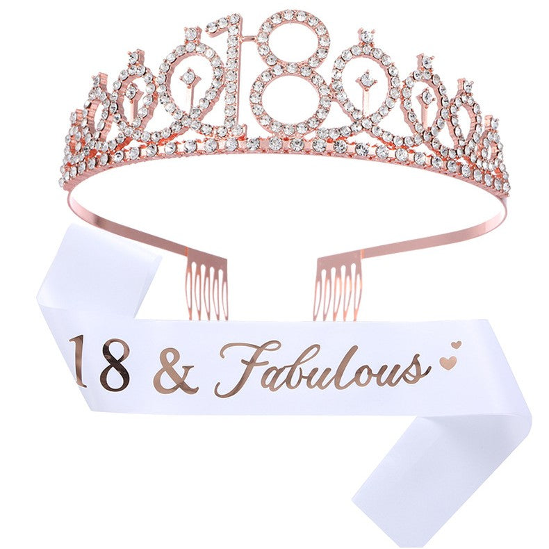 Set pentru Majorat, Flippy, Coronita Printesa Rose si Panglica 18&Fabulous, Alb-0
