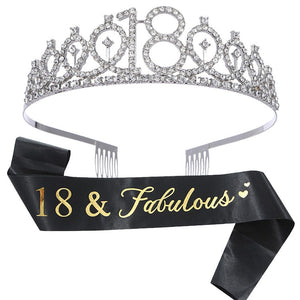 Set pentru Majorat, Flippy, Coronita Printesa Silver si Panglica 18&Fabulous, Negru-0