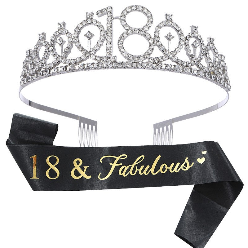 Set pentru Majorat, Flippy, Coronita Printesa Silver si Panglica 18&Fabulous, Negru-0