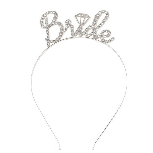 Coronita pentru Mireasa, Flippy, Bentita cu Scris Bride, cu Cristale, Marime Universala, Alba-0