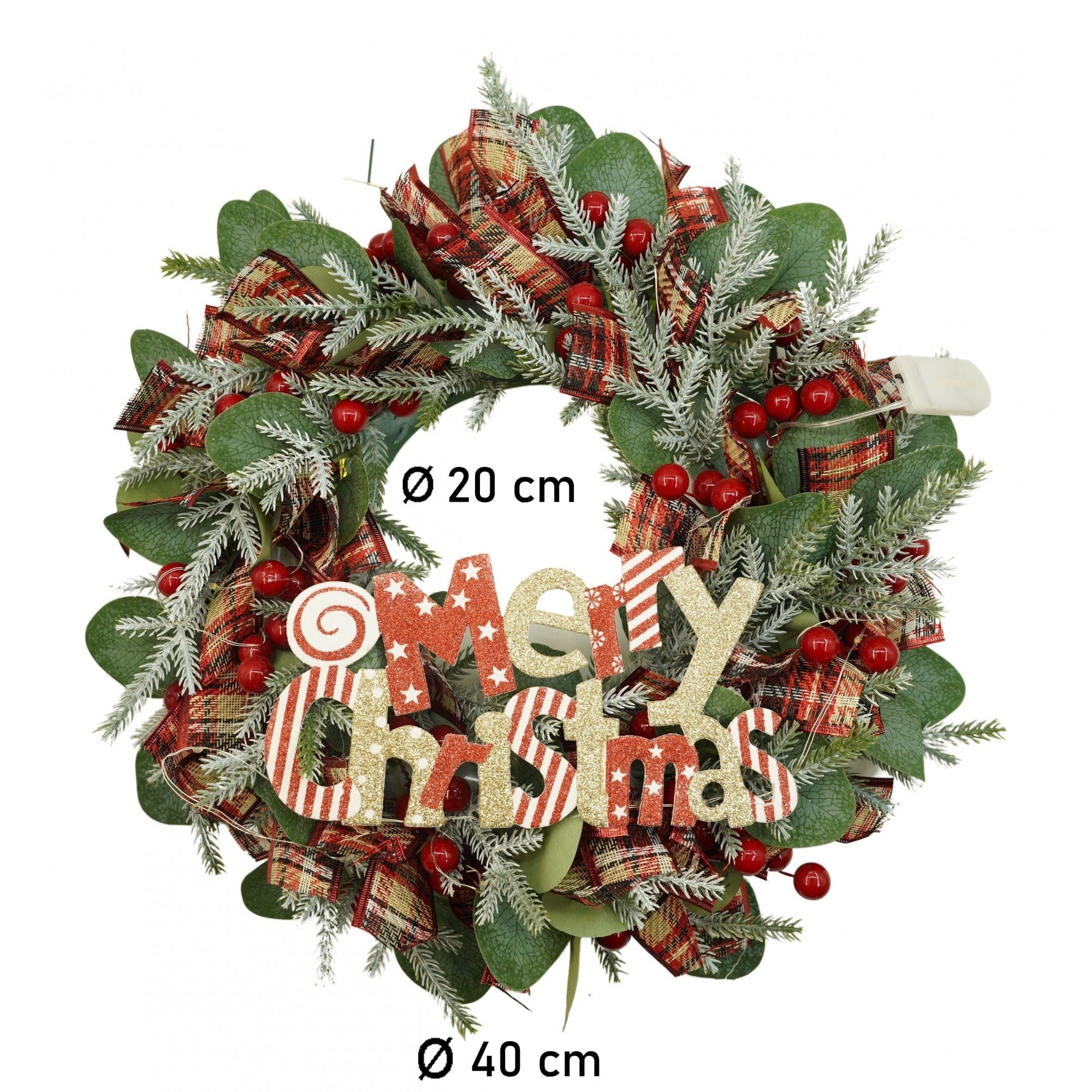 Coronita de Craciun pentru usa, Multicolor, 40 cm, PVC, Artificiala, Decorata, cu LED, Interior/Exterior, Flippy-5