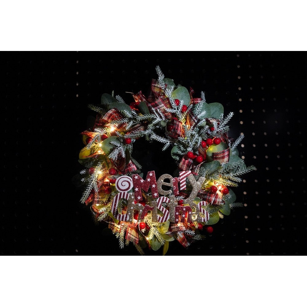 Coronita de Craciun pentru usa, Multicolor, 40 cm, PVC, Artificiala, Decorata, cu LED, Interior/Exterior, Flippy-6