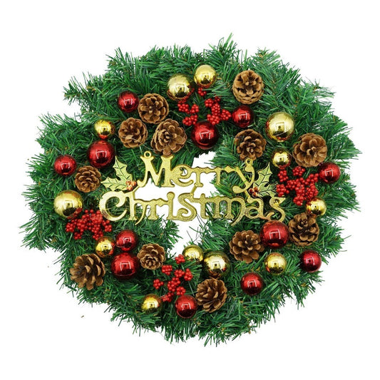 Coronita de Craciun pentru usa, Rosu-Auriu-Verde, 40 cm, PVC, Artificiala, Decorata, Interior/Exterior, Flippy-0