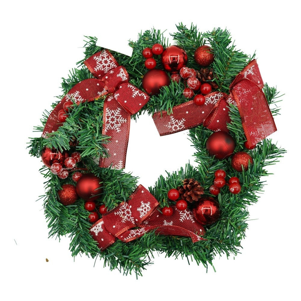 Coronita de Craciun pentru usa, Rosu/Verde, 35 cm, PVC, Artificiala, Decorata, Interior/Exterior, Flippy-0