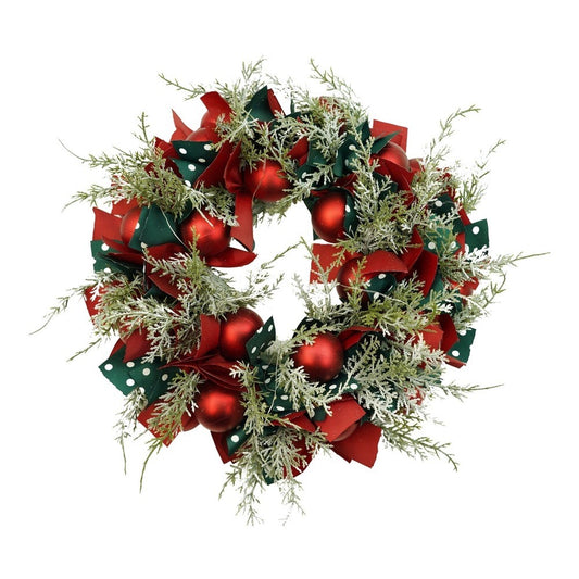 Coronita de Craciun pentru usa, Rosu/Verde, 40 cm, PVC, Artificiala, Decorata, cu LED, Interior/Exterior, Flippy-0