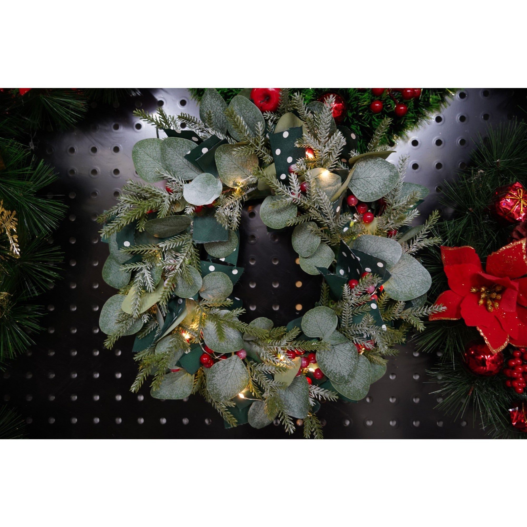 Coronita de Craciun pentru usa, Rosu-Verde, 40 cm, PVC, Artificiala, Decorata, Interior/Exterior, Flippy-1
