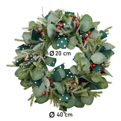 Coronita de Craciun pentru usa, Rosu-Verde, 40 cm, PVC, Artificiala, Decorata, Interior/Exterior, Flippy-10