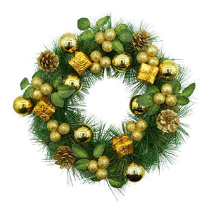 Coronita de Craciun pentru usa, Verde/Auriu, 35 cm, PVC, Artificiala, Decorata, Interior/Exterior, Flippy-0