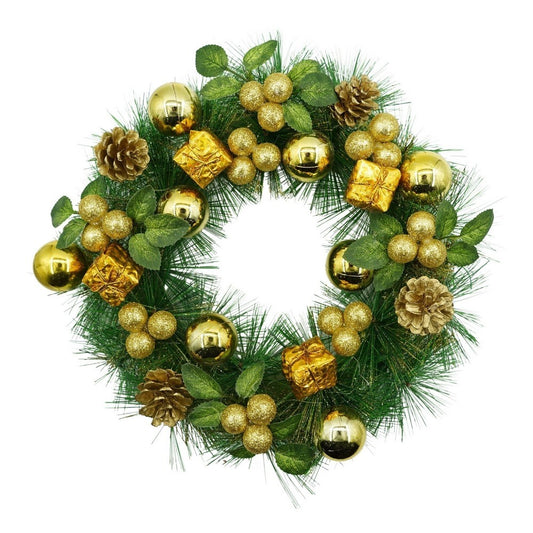 Coronita de Craciun pentru usa, Verde/Auriu, 35 cm, PVC, Artificiala, Decorata, Interior/Exterior, Flippy-0