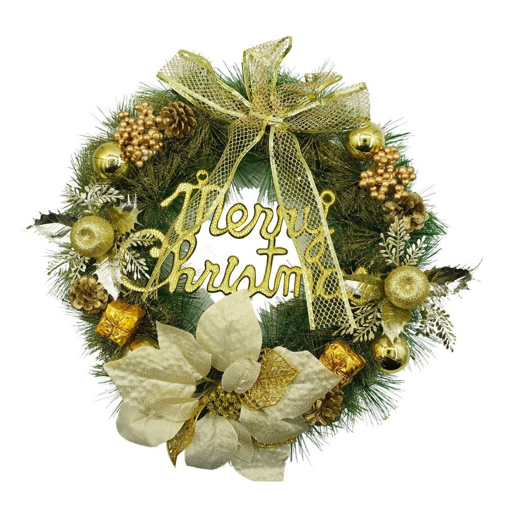 Coronita de Craciun pentru usa, Verde-Auriu, 40 cm, PVC, Artificiala, Decorata, Interior/Exterior, Flippy-0