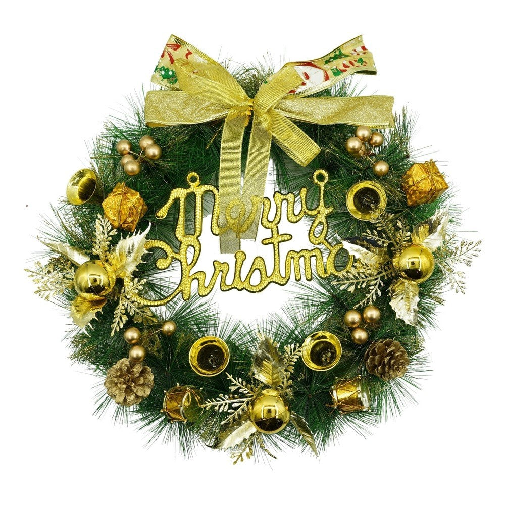 Coronita de Craciun pentru usa, Verde/Auriu, 40 cm, PVC, Artificiala, Decorata, Interior/Exterior, Flippy-0