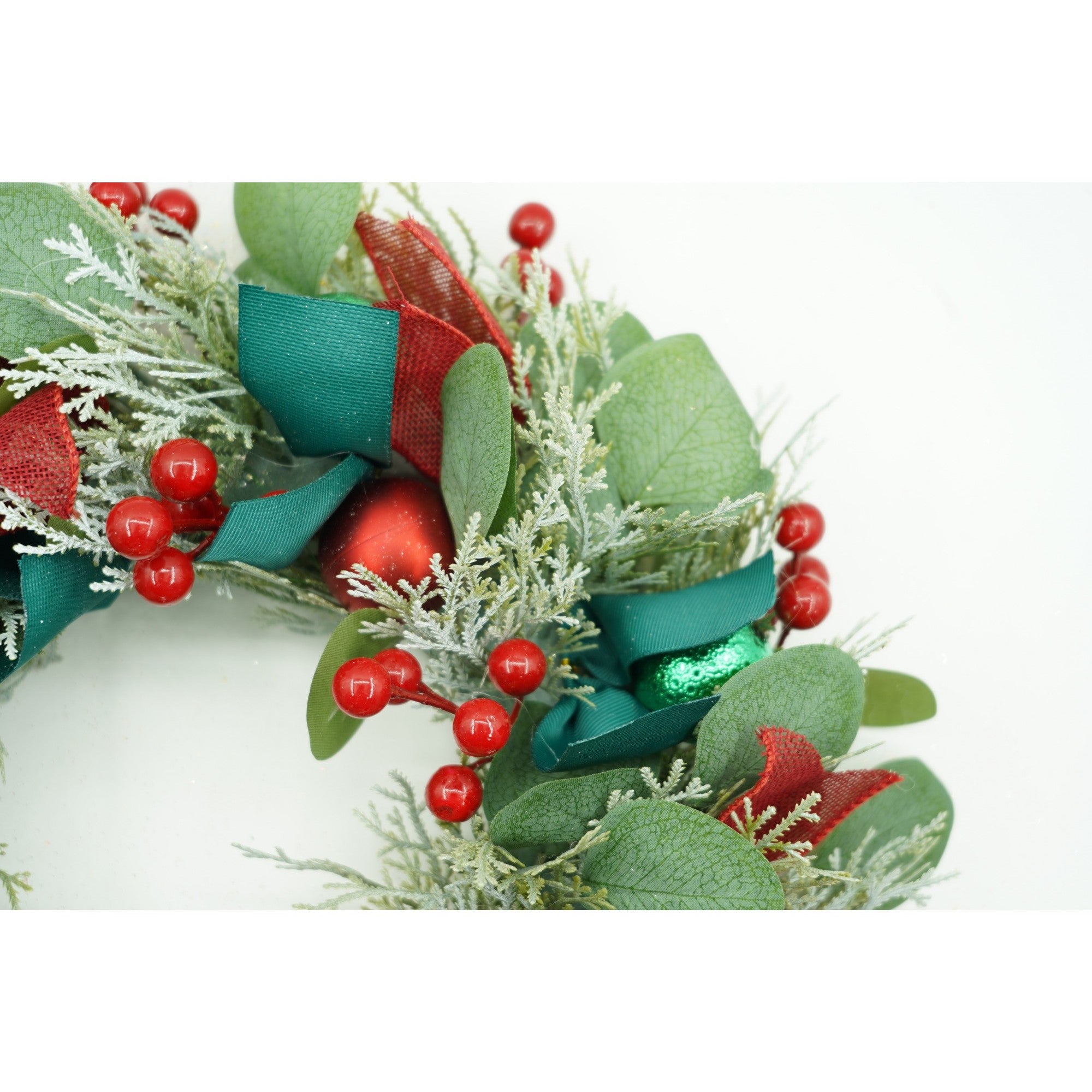 Coronita de Craciun pentru usa, Verde/Rosu, 40 cm, PVC, Artificiala, Decorata, Interior/Exterior, Flippy-1