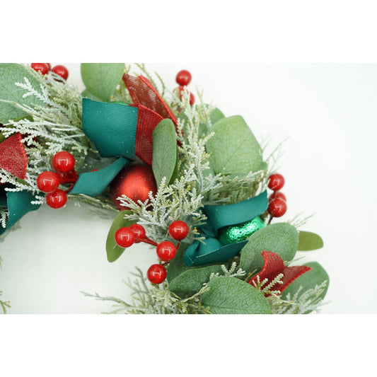 Coronita de Craciun pentru usa, Verde/Rosu, 40 cm, PVC, Artificiala, Decorata, Interior/Exterior, Flippy-1