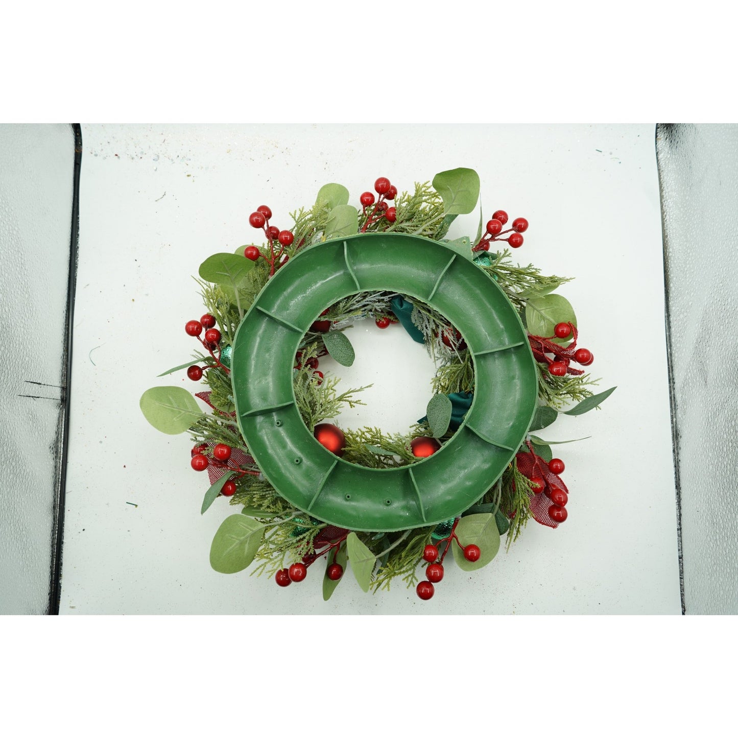 Coronita de Craciun pentru usa, Verde/Rosu, 40 cm, PVC, Artificiala, Decorata, Interior/Exterior, Flippy-4