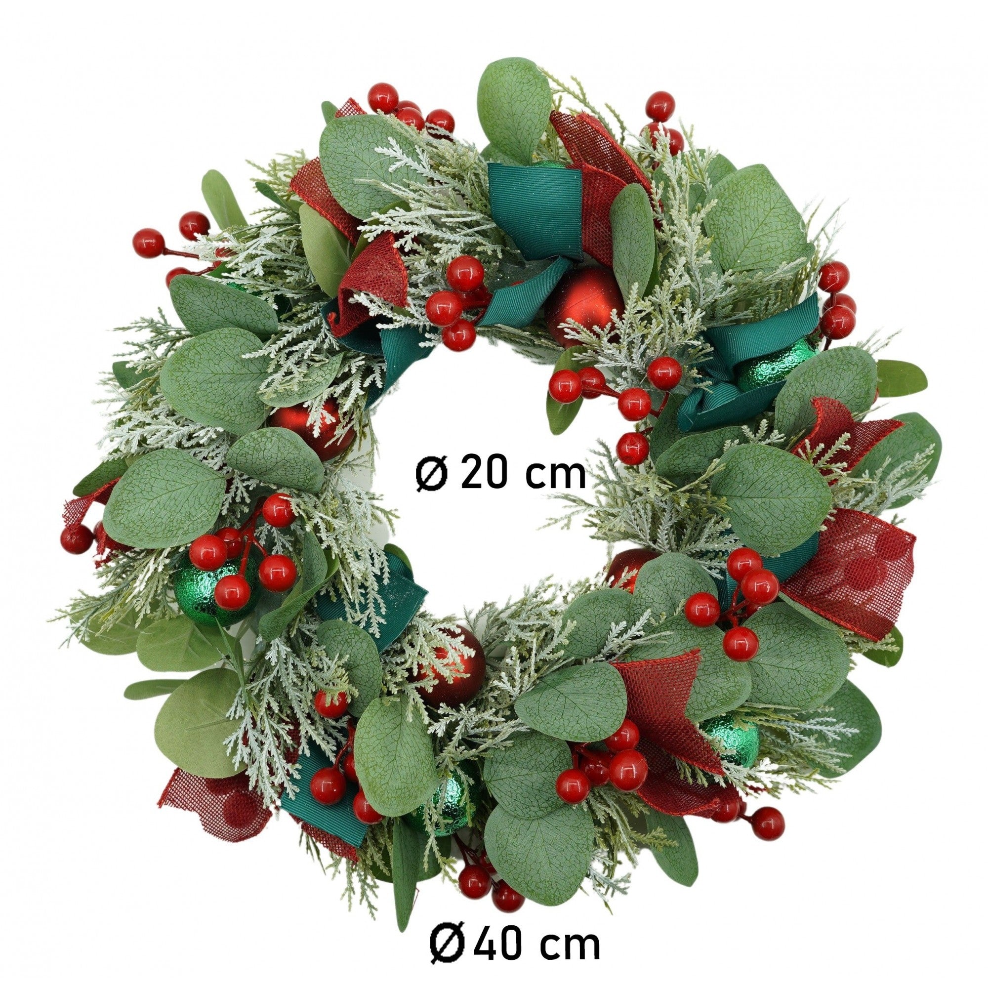 Coronita de Craciun pentru usa, Verde/Rosu, 40 cm, PVC, Artificiala, Decorata, Interior/Exterior, Flippy-5