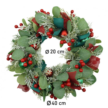Coronita de Craciun pentru usa, Verde/Rosu, 40 cm, PVC, Artificiala, Decorata, Interior/Exterior, Flippy-5