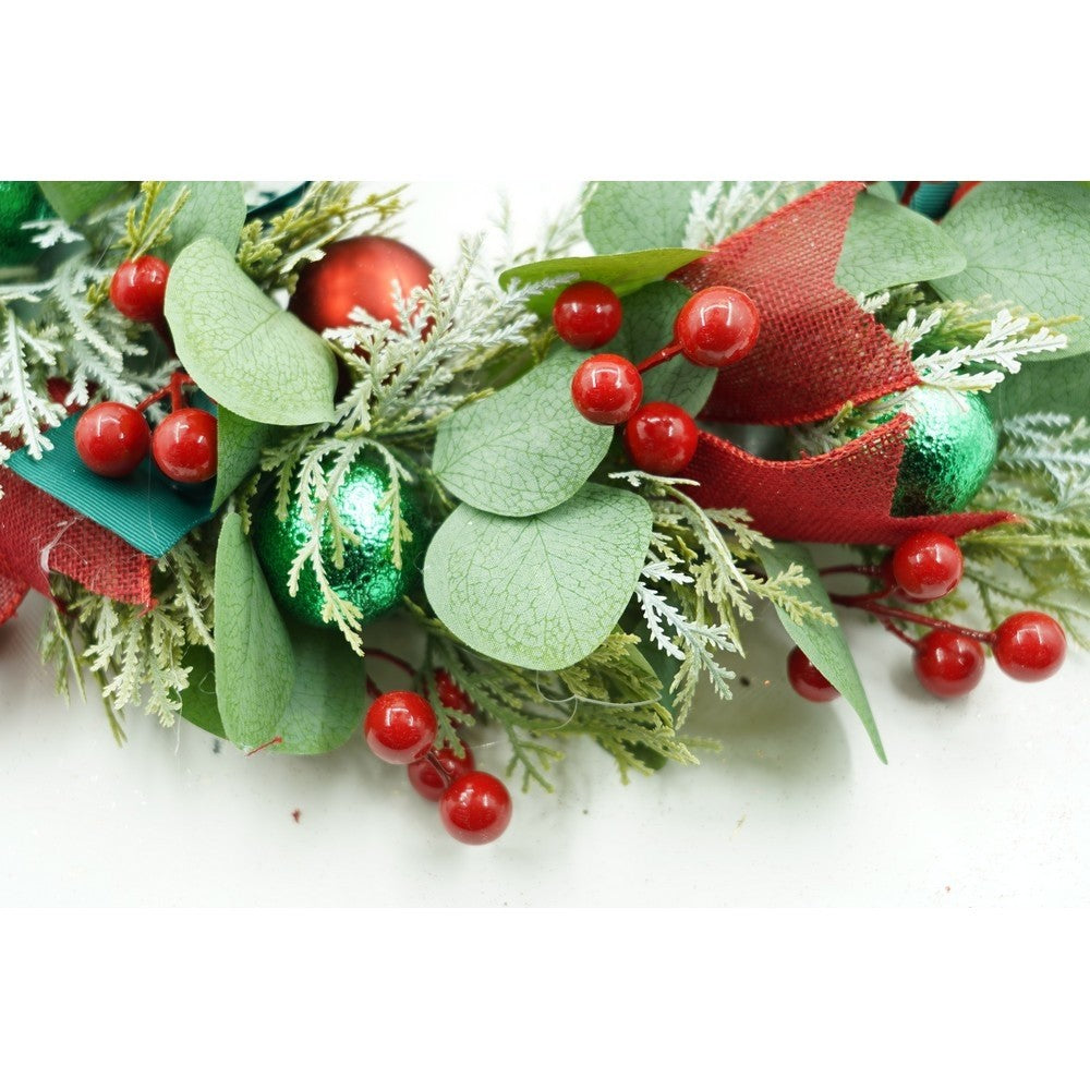 Coronita de Craciun pentru usa, Verde/Rosu, 40 cm, PVC, Artificiala, Decorata, Interior/Exterior, Flippy-7