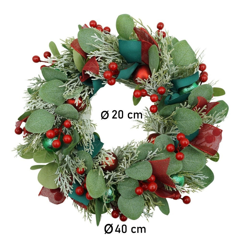 Coronita de Craciun pentru usa, Verde/Rosu, 40 cm, PVC, Artificiala, Decorata, Interior/Exterior, Flippy-10