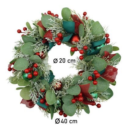 Coronita de Craciun pentru usa, Verde/Rosu, 40 cm, PVC, Artificiala, Decorata, Interior/Exterior, Flippy-10