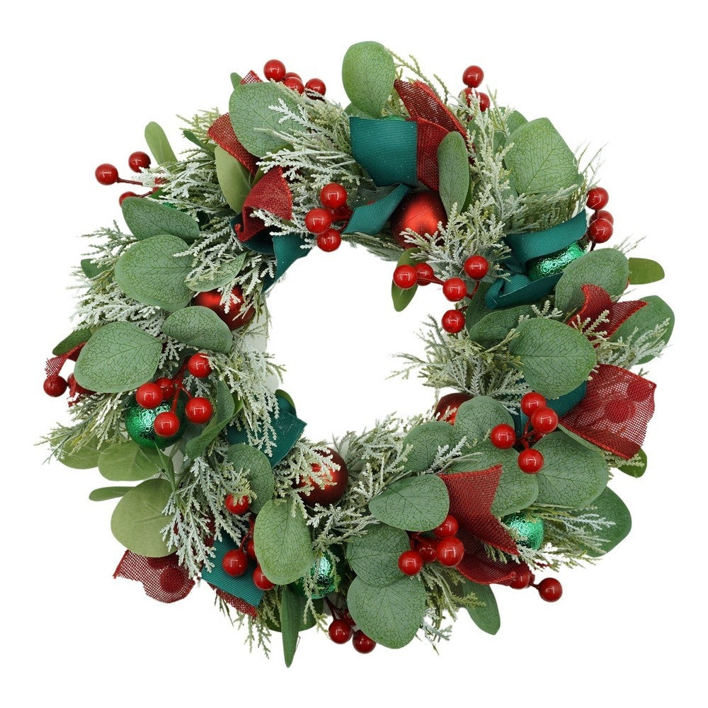 Coronita de Craciun pentru usa, Verde/Rosu, 40 cm, PVC, Artificiala, Decorata, Interior/Exterior, Flippy-0