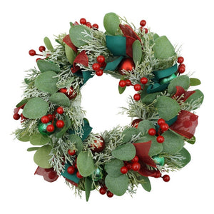 Coronita de Craciun pentru usa, Verde/Rosu, 40 cm, PVC, Artificiala, Decorata, Interior/Exterior, Flippy-0