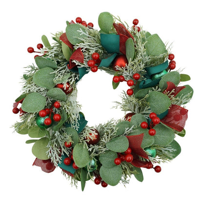 Coronita de Craciun pentru usa, Verde/Rosu, 40 cm, PVC, Artificiala, Decorata, Interior/Exterior, Flippy-0
