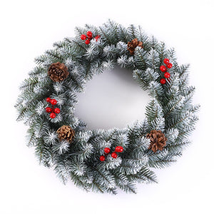 Coronita pentru Craciun Flippy, 60 cm, din brad artificial, decorata cu conuri si merisoare, Alb/Verde-0