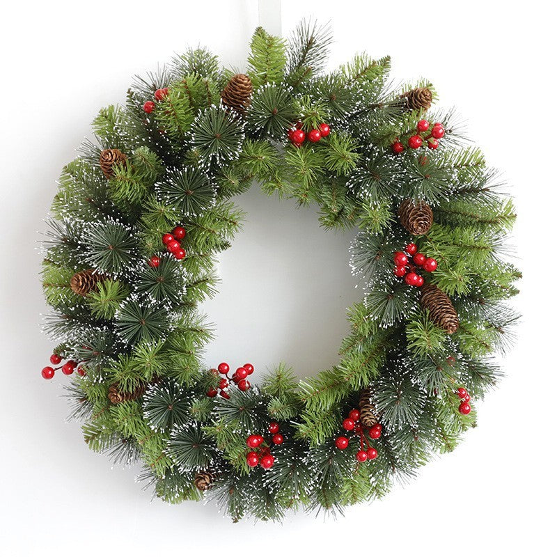 Coronita pentru Craciun Flippy, 60 cm, din brad artificial, decorata cu conuri si merisoare, Verde-2
